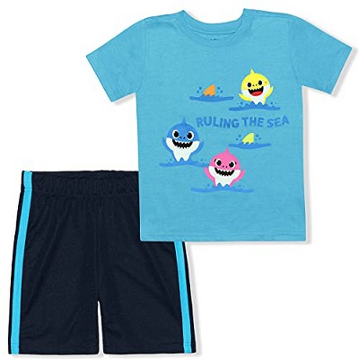 Nickelodeon Boy's 2-pack Baby Shark Ruling The Sea Short Sleeve Graphic ...