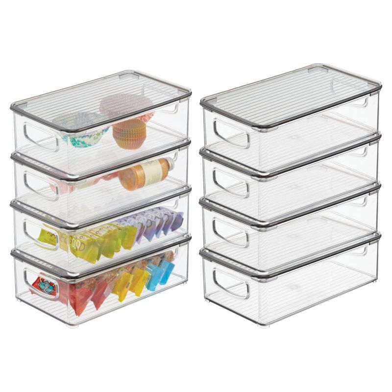mDesign Linus Kitchen Plastic Storage Bin Box Container with Lid and Handles, 8 Pack - 10 x 6 x 3, Clear/Smoke, 1 of 9