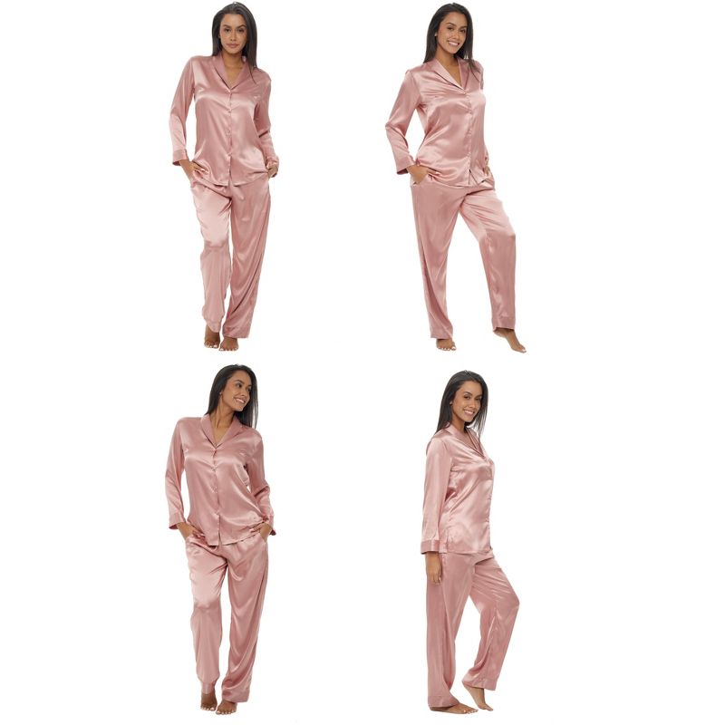Womens Satin Pajamas Lounge Set, Silk like Long Sleeve Top and Pants with Pockets, 3 of 4