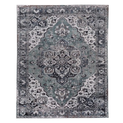 Contemporary Abstract Medallion Border Washable Indoor Area Rug by Blue Nile Mills