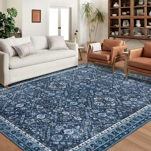 Vintage Rug Living Room Rug Floral Print Bedroom Rug Soft Non-Slip Low Pile Area Rug - 1 of 4