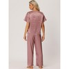 cheibear Women's Satin Summer Short Sleeves Sleepshirt with Pants Lounge Pajamas Sets - 3 of 4