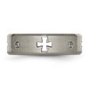 Black Bow Jewelry 7mm Titanium 1/10ctw Diamond Cut Out Cross Beveled Edge Band - 3 of 4