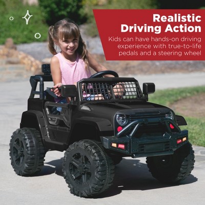 Black 12V Kids Ride-On Truck with Remote Control and LED Lights