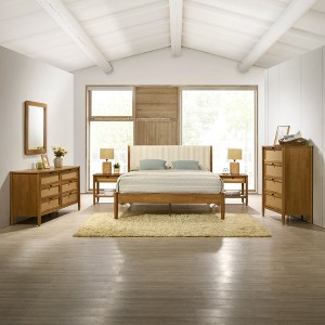 Roundhill Furniture Vichy 6-Piece Bedroom Set with Upholstered Queen Bed, Dresser, Mirror, 2 Nightstands, and Chest - 1 of 4