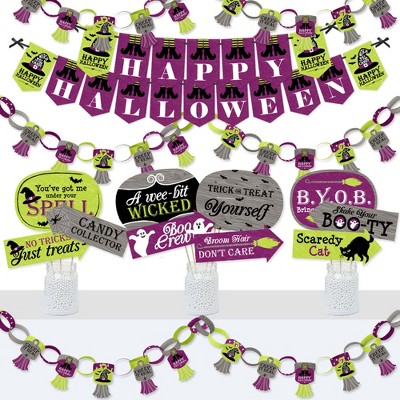 Big Dot of Happiness Happy Halloween - Banner and Photo Booth Decorations - Witch Party Supplies Kit - Doterrific Bundle