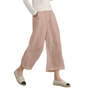 ECUPPER Womens Cotton Cropped Pants Loose Fit Wide Leg Capri Casual Plus Size Elastic Waist Trousers - 1 of 4