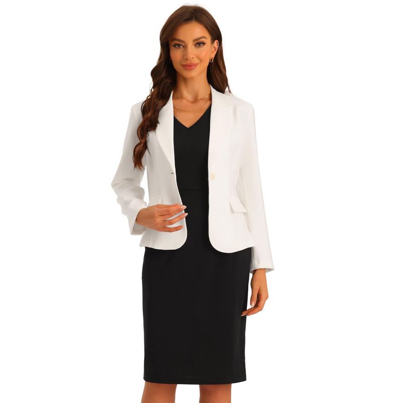 Allegra K Women's Dress Business Solid V Neck Office Notched Lapel Blazer 2 Pieces Suit Sets Outfit, 1 of 6