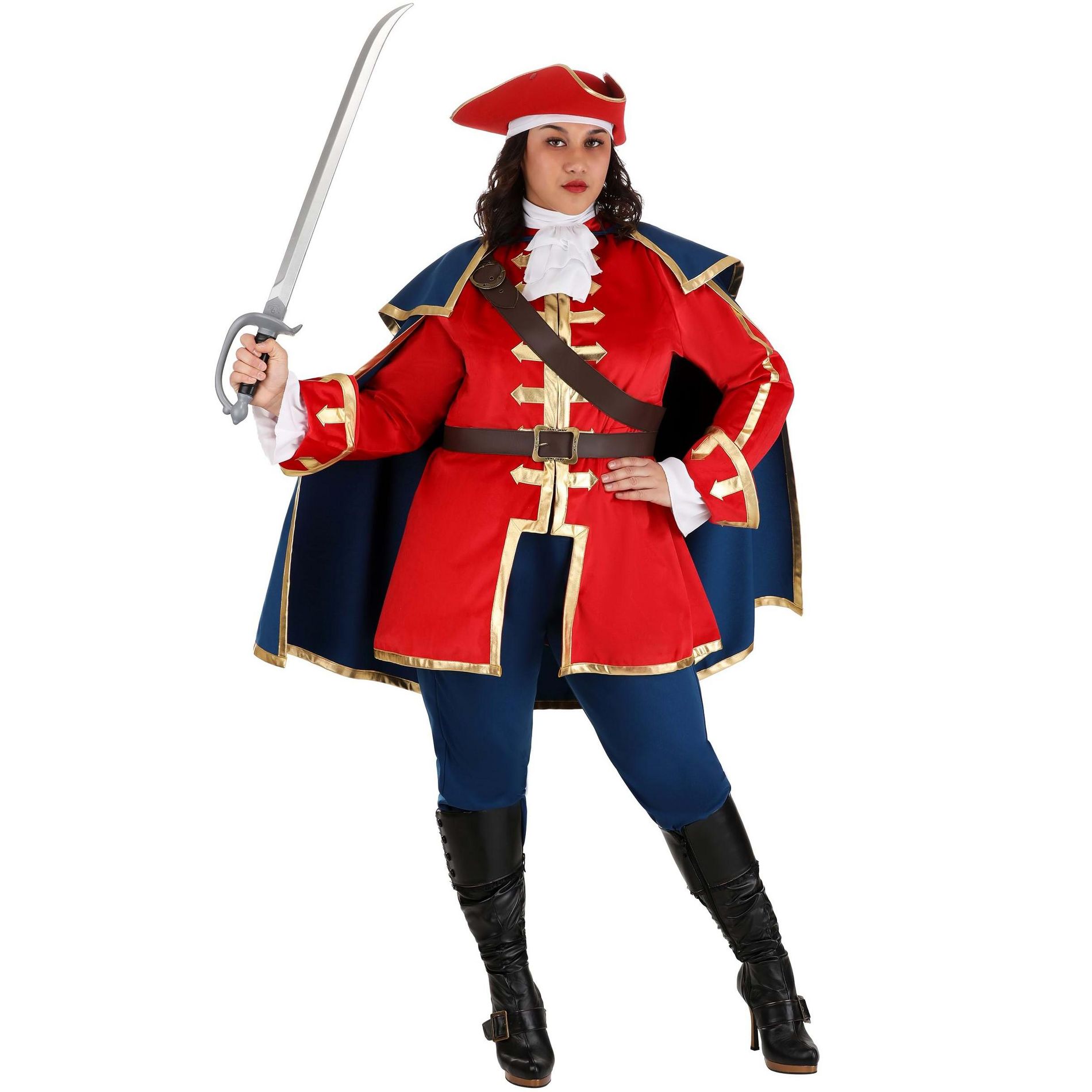 HalloweenCostumes.com 2X Women Captain Pirate Womens Plus Size Costume, Red/Blue/Orange