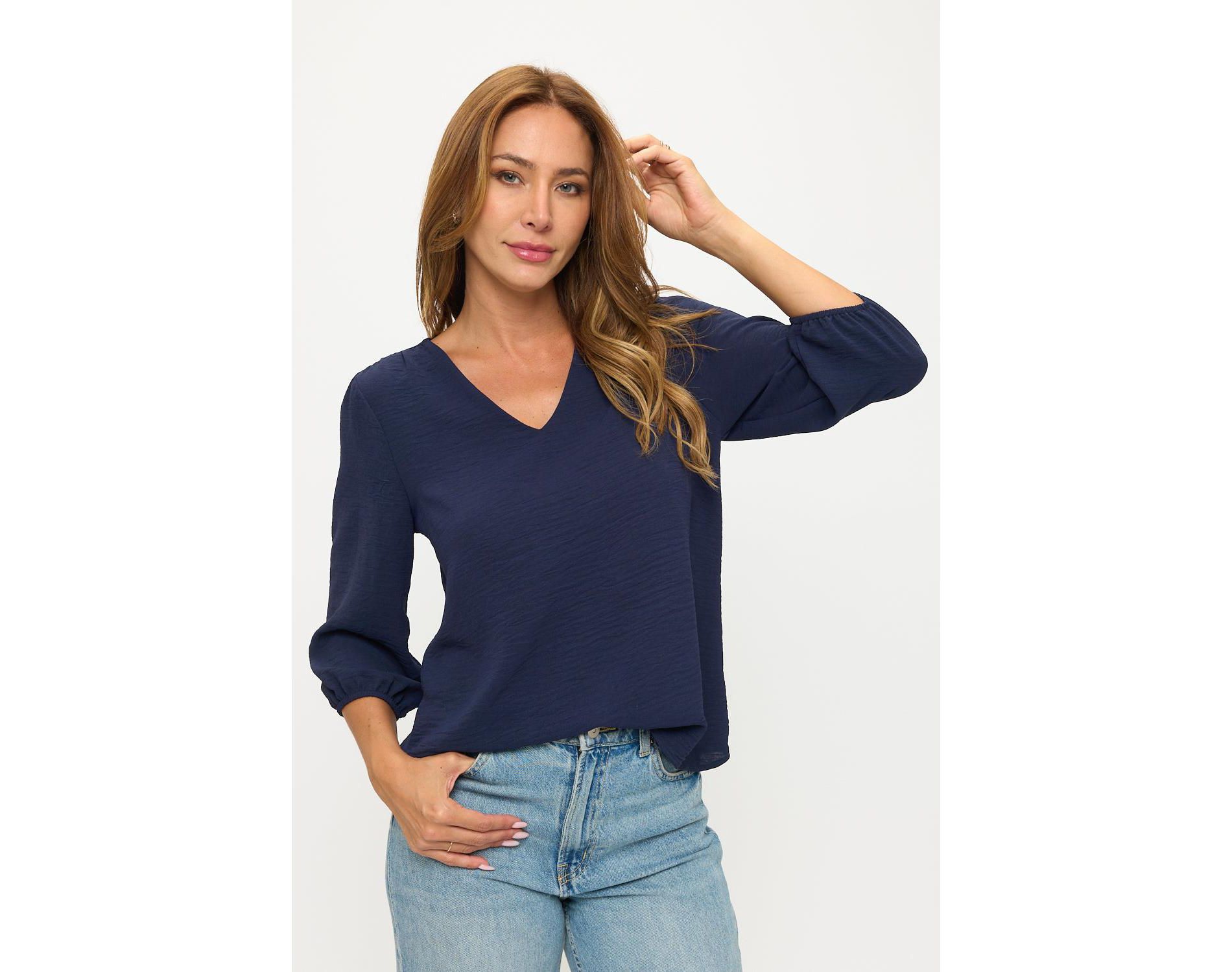 WEST K Women's Isabella V-Neck Blouse - Medium - Navy