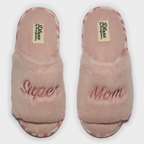 Women's dluxe by dearfoams Super Mom Fur Slide Slippers - Pink - image 1 of 4