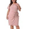 Agnes Orinda Women's Plus Belted Tie Cowl Neck Short Sleeve Pencil Tunic Dress - 2 of 4