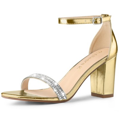 Allegra K Women's Rhinestone Ankle Strap Chunky Sandals
