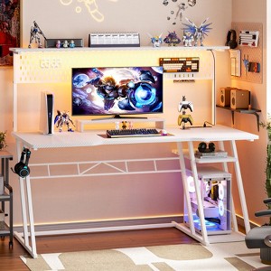Aheaplus Gaming Desk with Hutch and LED Lights, Computer Table with Storage Shelves - 1 of 4