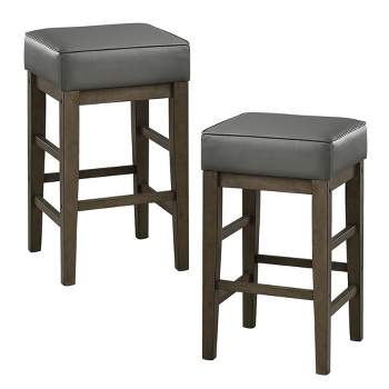 Lexicon 24-Inch Counter Height Wooden Bar Stool with Solid Wood Legs and Faux Leather Seat Kitchen Barstool Dinning Chair, Gray