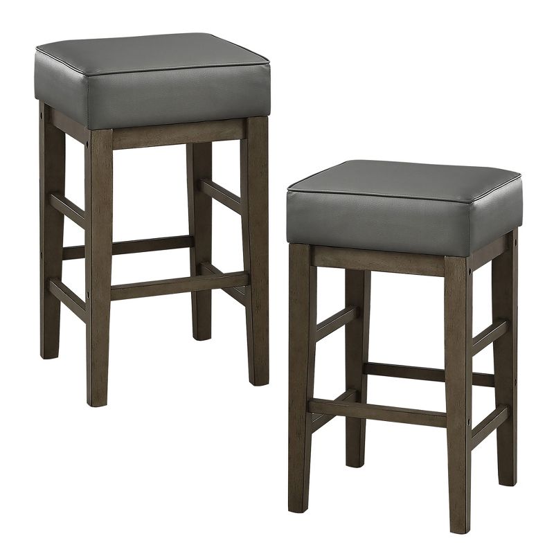 Lexicon 24-Inch Counter Height Wooden Bar Stool with Solid Wood Legs and Faux Leather Seat Kitchen Barstool Dinning Chair, Gray, 1 of 4