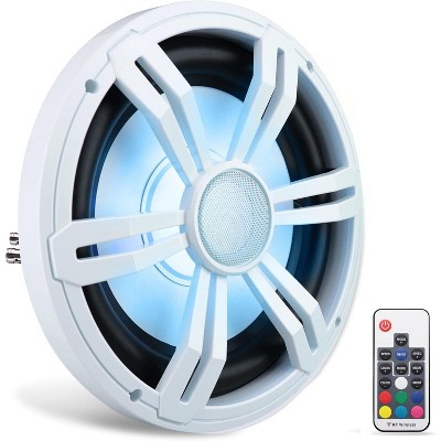 10" Slim Waterproof Subwoofer for Powerful Sound with RGB Lights, Remote Control, Dual 4-Ohm Design