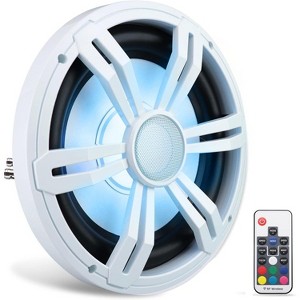 10" Slim Waterproof Subwoofer for Powerful Sound with RGB Lights, Remote Control, Dual 4-Ohm Design - 1 of 4