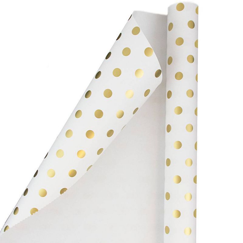 JAM Paper &#38; Envelope 2ct Polka Dots Gift Wrap White/Gold, 2 of 6
