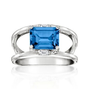 Ross-Simons 6.00 Carat London Blue Topaz Open-Space Ring With White Topaz Accents in Sterling Silver Size 8 - 1 of 3