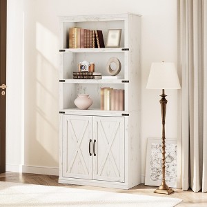 Farmhouse Book Shelf with Door, 5 Tier Wooden Book Case with Storage, 68.7" Tall Display Shelf for Living Room, Home Office - 1 of 4