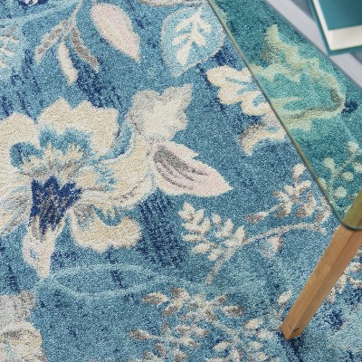 Turquoise Floral Synthetic 6' x 9' Rectangular Area Rug