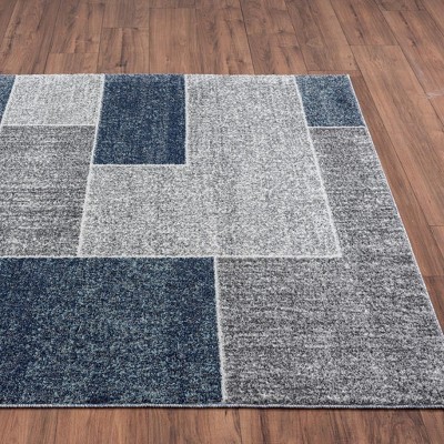 Blue and Gray Geometric Synthetic 5' x 7' Area Rug