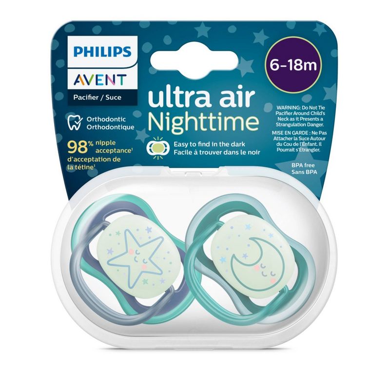 Avent Philips Ultra Air Pacifier 6-18 Months - Sleeping Star/Sleeping Moon Nighttime - 4pk, 4 of 13