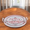 HomeRoots Set of Two White Round Metal Christmas Handmade Serving Tray With Handles - 2 of 4