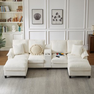 GDFStudio Pira Modern 121.2'' 4-Seater U Shaped Corduroy Upholstered Modular Sectional Sofa with Storage Chaise and Pillows - 1 of 4