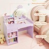 Kids Vanity with Lights, 2-in-1 Princess Makeup Desk & Chair Set, Open Bookshelf, Storage Cabinet & Shelves for Little Girls - 4 of 4