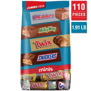 Snickers, Twix, Milky Way & 3 Musketeers Minis Candy Chocolate Bars Variety Pack, 30.63oz Bulk Bag - 1 of 4