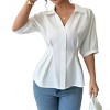 Womens V Neck Button Down Short Sleeve Collared Casual Shirt - 3 of 4