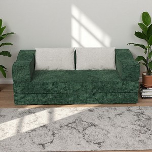 80" Chenille 3-Seater Convertible Folding Sofa Bed with DIY Modular Design & 2 Pillows - 1 of 4