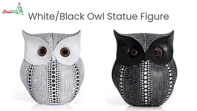Black and White Polka Dot Owl Figurine - 4.5 inches