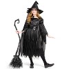 Joyfy Halloween Witch Costume, Gothic Sorceress Black Witch Dress with Broom and Hat for Girls Halloween Themed Parties - 2 of 4