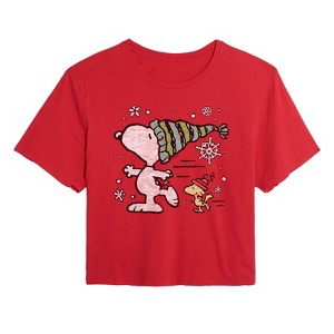 Women's - Peanuts - Snoopy Woodstock Skate Cropped Graphic T-Shirt - 1 of 4