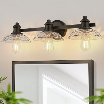 YANSUN 25 in. 3-Light Black Vanity Light with Clear Cylinder Glass Shades - Wall Sconce for Bathroom, Vanity, and Powder Room