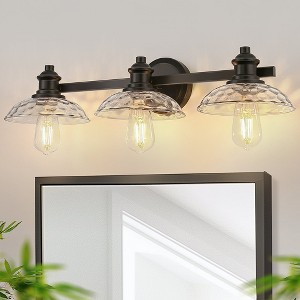YANSUN 25 in. 3-Light Black Vanity Light with Clear Cylinder Glass Shades - Wall Sconce for Bathroom, Vanity, and Powder Room - 1 of 4