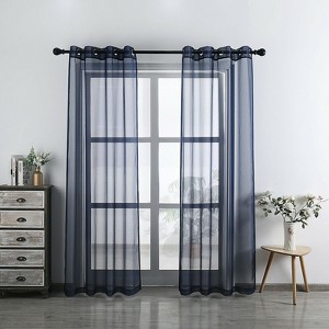 Kate Aurora 2 Piece Designer Sheer Voile Grommet Top Window Curtains - 1 of 2