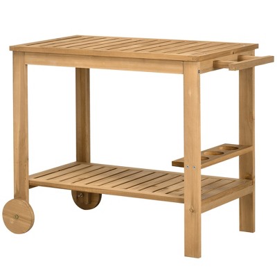 Natural Wood Outdoor Bar Cart with Wine Rack