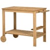 Outsunny Outdoor Bar Cart, Wood Rolling Home Bar & Serving Cart with 2 Shelves, Wine Bottle Holders for Garden, Dining Room, Natural - 4 of 4