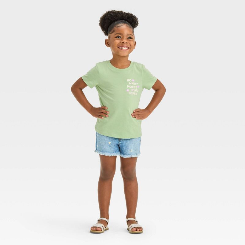 Toddler Girls' 'Happy' Short Sleeve T-Shirt - Cat & Jack™ Sage Green, 4 of 5