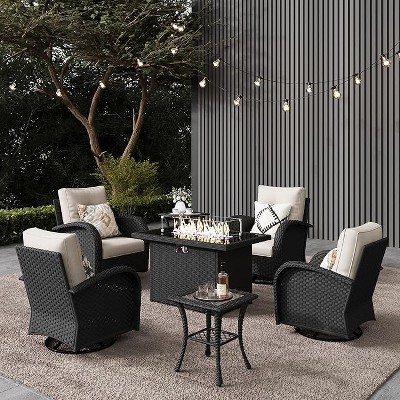 LayinSun Outdoor Patio Furniture Set, Black Rattan Wicker Sectional Swivel Rocker Chairs Sets