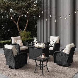 LayinSun Outdoor Patio Furniture Set, Black Rattan Wicker Sectional Swivel Rocker Chairs Sets - 1 of 4