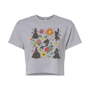 Women's - Disney Princess - Princess Silhouettes Flowers Cropped Graphic T-Shirt - 1 of 4