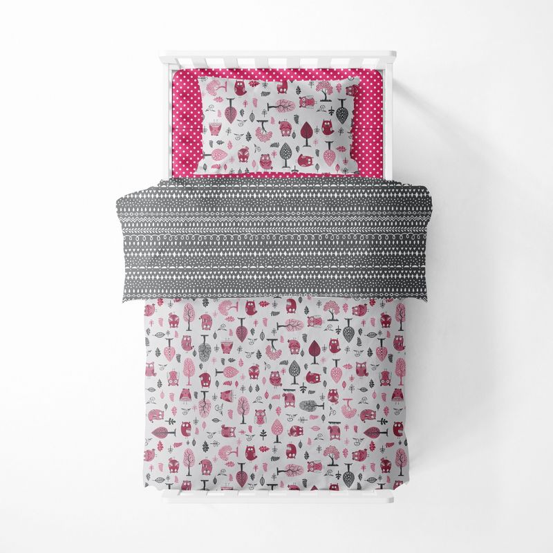 Bacati - Owls in the Woods Pink Fuschia Gray 4 pc Toddler Bedding Set, 5 of 10