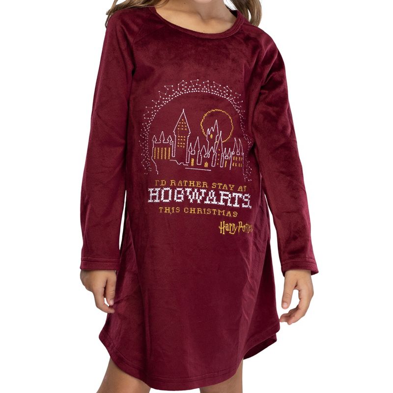 Harry Potter Nightgown I'd Rather Stay At Hogwarts This Christmas Girl's Pajamas, 3 of 4