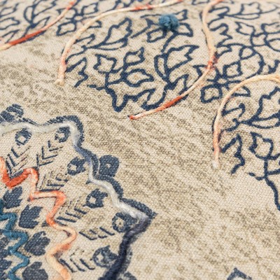 Embroidered Floral Medallion 17" Square Throw Pillow in Blue and Rust