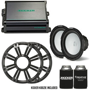 Kicker - Two 10 Inch LED Marine Subwoofers in Charcoal, 1 Pair with 600 Watt Amplifier Bundle - 1 of 4